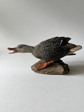 Roger Desjardins Hen Mallard Duck Sculpture Hand-Painted & Signed